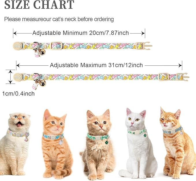 Unique style paws 2 Pack Easter Day Kitten Collar Breakaway with Bell&Pendant, Adjustable Safety Colorful Sports Rabbit Cat Cotton Collar for Girl Boy Cat and Small Pet