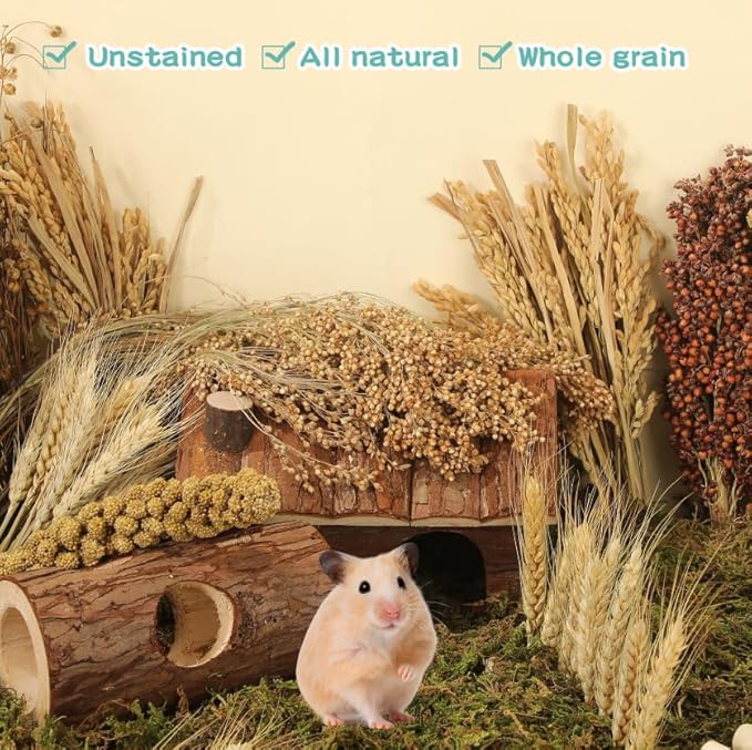 Hamster Spray Set - Natural Snack Grains & Chew Toys for Cage Decoration Accessories, Soft Bedding for Dwarf Syrian Hamsters, Gerbils, Mice & Small Pets