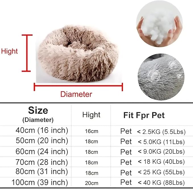 Calming Dog Bed for Small Dogs, Calming Donut Cuddler Pet Bed Anti Anxiety Round Dog Bed Fluffy Plush Faux Fur Cat Bed,Colorful Pink,23.6IN