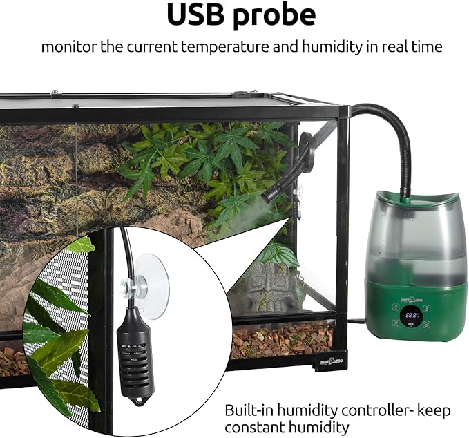 REPTIZOO Reptile Humidifier Fogger, 4L Large Reptile Fogger with Humidity Control, Terrarium Humidifiers with Extended Tube Automatic Reptile Misting System for Reptiles Amphibians Herps Vivarium