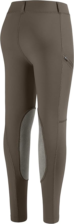 SANTINY Girls Horse Riding Pants with Zipper Pockets Kids Stretchy Equestrian Breeches Knee-Patch Youth Schooling Tights
