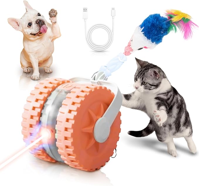 Interactive Cat Toys for Indoor Cats Smart Automatic Ball with Laser Rolling for Bored Kitten Pet Upgraded Speedy Moving Chase Dogs Toy Pink