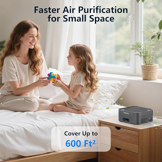 Air Purifiers for Home 600 Sq.Ft, TDBYWAE H13 True HEPA Air Purifier with USB Cable for Pets Dust Dander Pollen Odor Smoke, Small Portable Air Purifier for Bedroom Office Desktop Car RV (Grey)