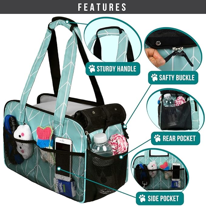 PetAmi Small Dog Purse Carrier, Soft-Sided Pet Carrier Bag with Pockets, Portable Puppy Cat Travel Handbag Tote, Airline Approved Breathable Mesh, Poop Bag Dispenser, Max 18 lbs, Chevron Teal