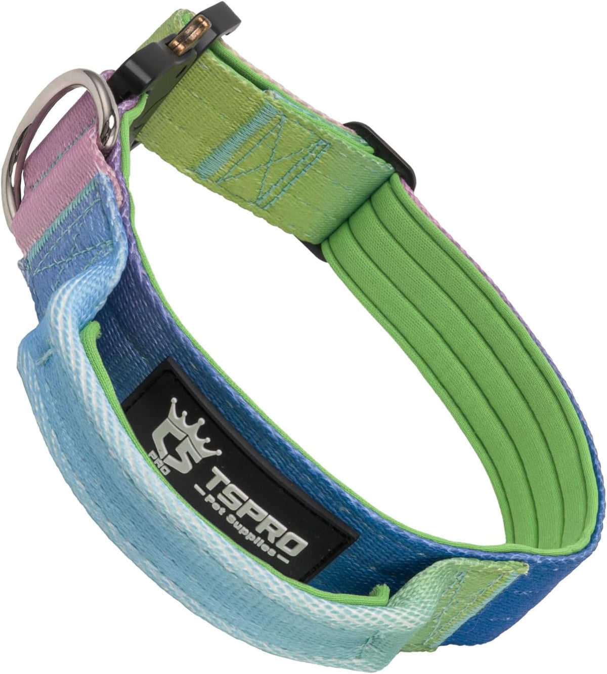 TSPRO Premium Dog Collars Tactical Dog Collar with Handle and Heavy Duty Quick-Release Metal Buckle Durable Thick and Adjustable for Medium to Large Dogs (Gradient Rainbow M)