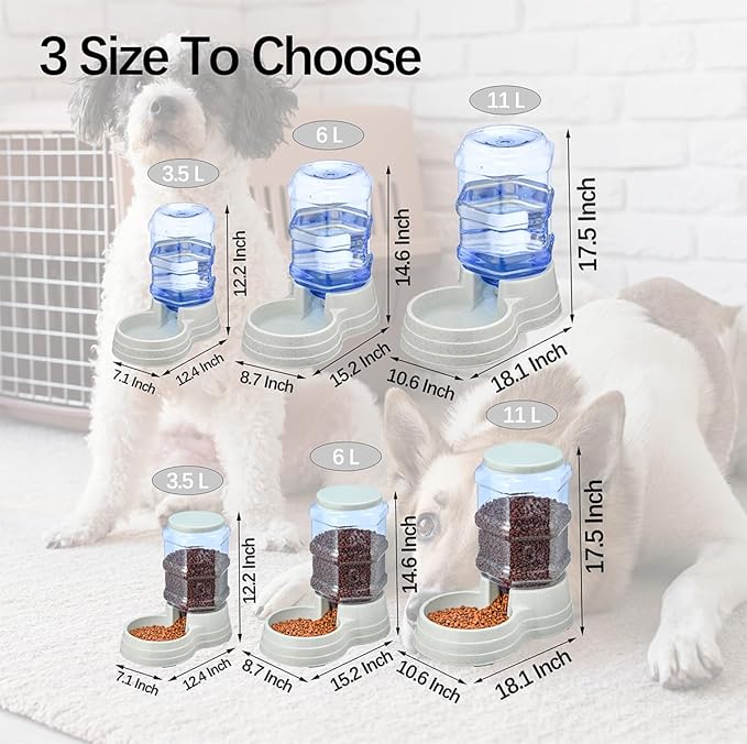 2 Pack 6L Automatic Gravity Pet Feeder and Water Dispenser Set, Large Capacity Automatic Dog Feeder and Dog Water Dispenser for Small Medium Dog Pets Puppy Kitten