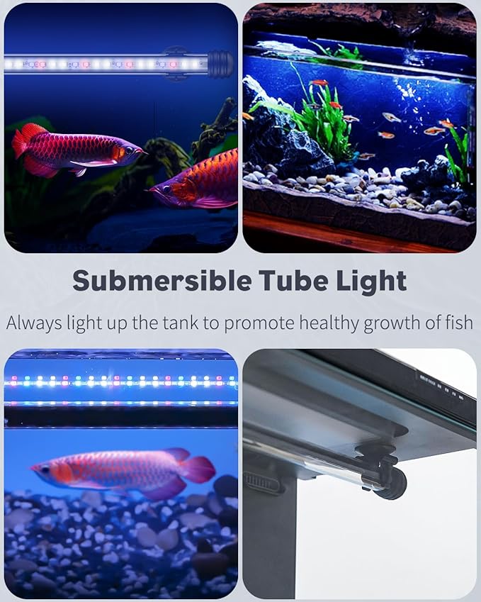 Pawfly 5 W Aquarium LED Light 11 Inch Underwater Fish Tank Light with Full Spectrum IP68 Waterproof White Blue Red Lights with Daytime & Night Mode Timer Auto On/Off and Adjustable Brightness