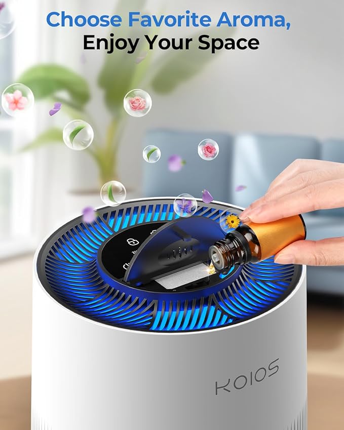 Air Purifiers for Home Large Room 1200ft², KOIOS H13 True HEPA Air Purifier for Bedroom with 7 Colorful Lights, Aromatherapy, Desktop Air Filter Cleaner for Smoke Dust Pollen Pets Dander Odor, AP2303