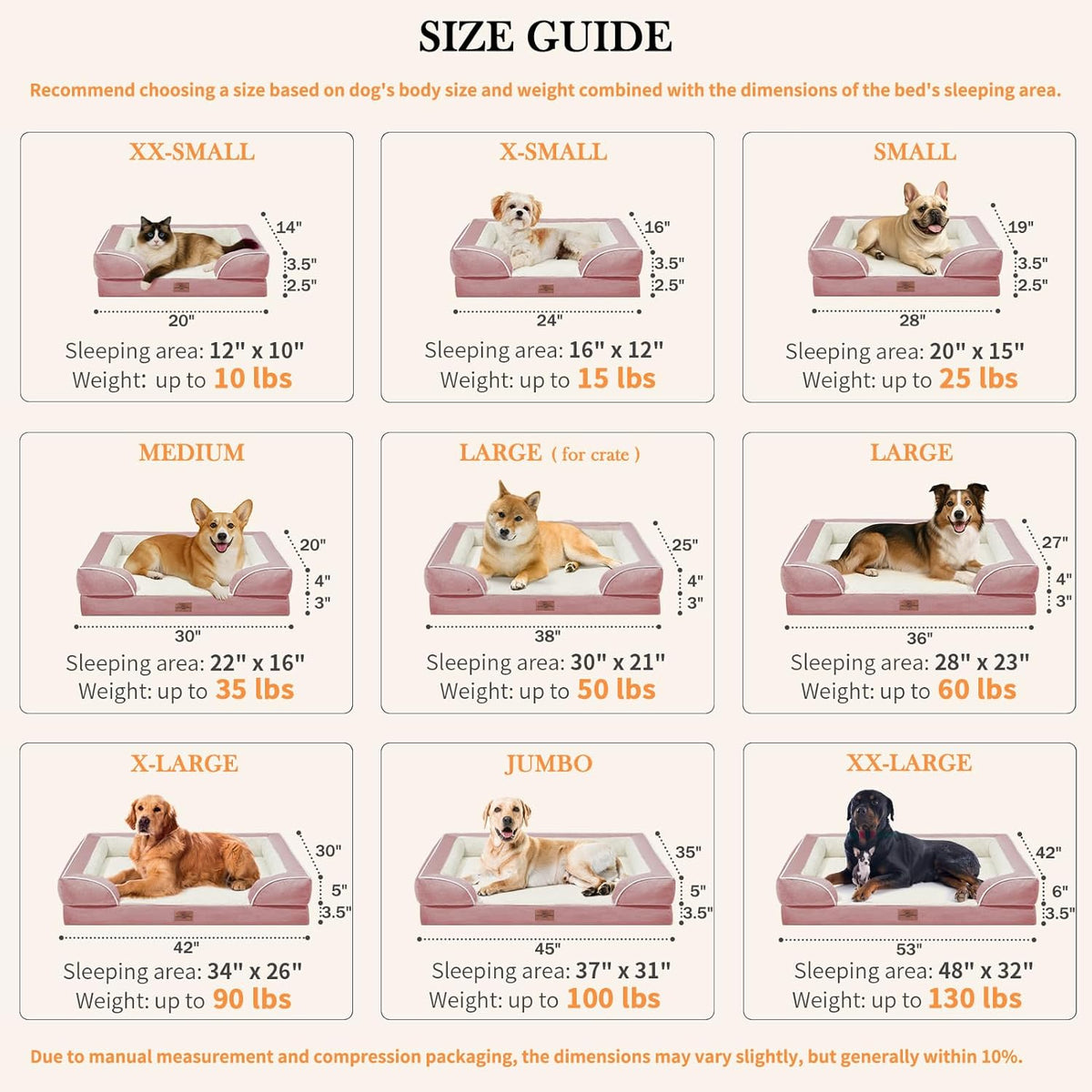 Comfort Expression Small Dog Beds Waterproof Cat Beds Orthopedic Foam Sofa Beds for Small Dogs Comfy Pet Bed with Washable Removable Cover & Non-Slip Bottom(XX-Small,Pink)