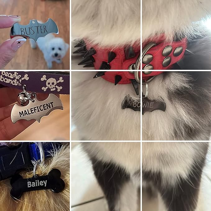 316 Surgical Grade Stainless Steel Personalized Dog & Cat ID Tags - Made with Three Thousand Love for Our Fur-Baby - Original Funny Shapes Heart, Engraved Name or Text for Pet Collar Accessories