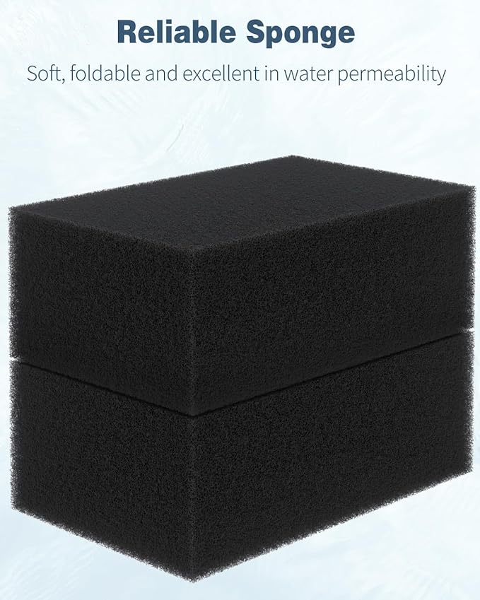 Pawfly 2 Pack Aquarium Filter Sponge Pad Hydroponics Black Foam Floss for Water Filtration, Aquarium Filter Media Pad for Fish Tank Filters, 7.4" L x 4.7" W