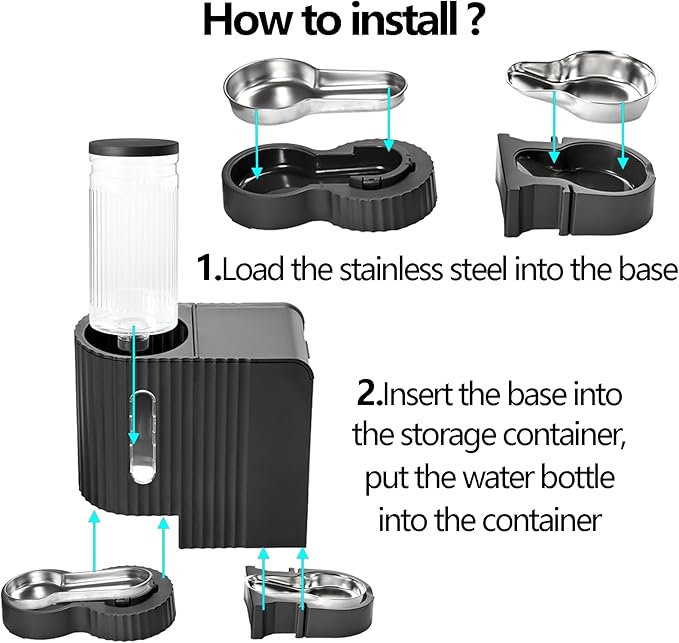 Automatic Cat Food Feeder and Water Dispenser,2 in 1 Gravity Cat Feeder and Water Dispenser with Stainless Steel Bowl,2 Pack Large Capacity Self Feeding for Small Medium Pets Puppy Kitten