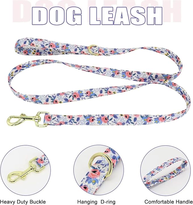 Beirui Cute Girl Dog Collars, Harnesses & Leashes Set - Adjustable Dog Collar and Leash Set with Flower - Soft Mesh Dog Vest Harness for Puppies Small Medium Dogs (Blue,XS)