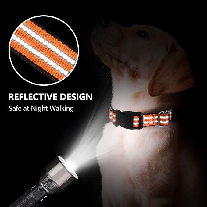 Hikiko Martingale Dog Collars Reflective Nylon Dog Collar with Quick Release Buckle Adjustable Training No Slip Dog Collar (Small, Orange)