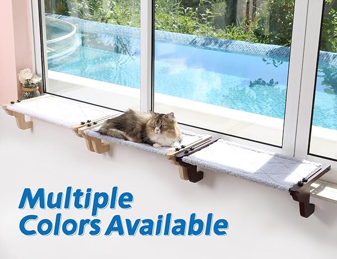 Easy Seat Cat Perch for Window Sill - Hammock Design w/Premium Wood & Robust Metal Frame - Cat Window Seat for Large Cats and Kittens (Dark Stained Wood w/Gray Bed, Medium (23''W x 14''D))