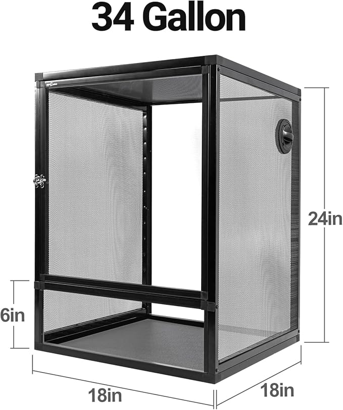 REPTI ZOO 18" x 18" x 24" Front Opening Chameleon Cage with 3-Sided Metal Mesh, 34 Gallon Screen Vertical Terrarium with Background Sticker, Tall Enclosure for Chameleon, Tree Frog, Arboreal Reptiles