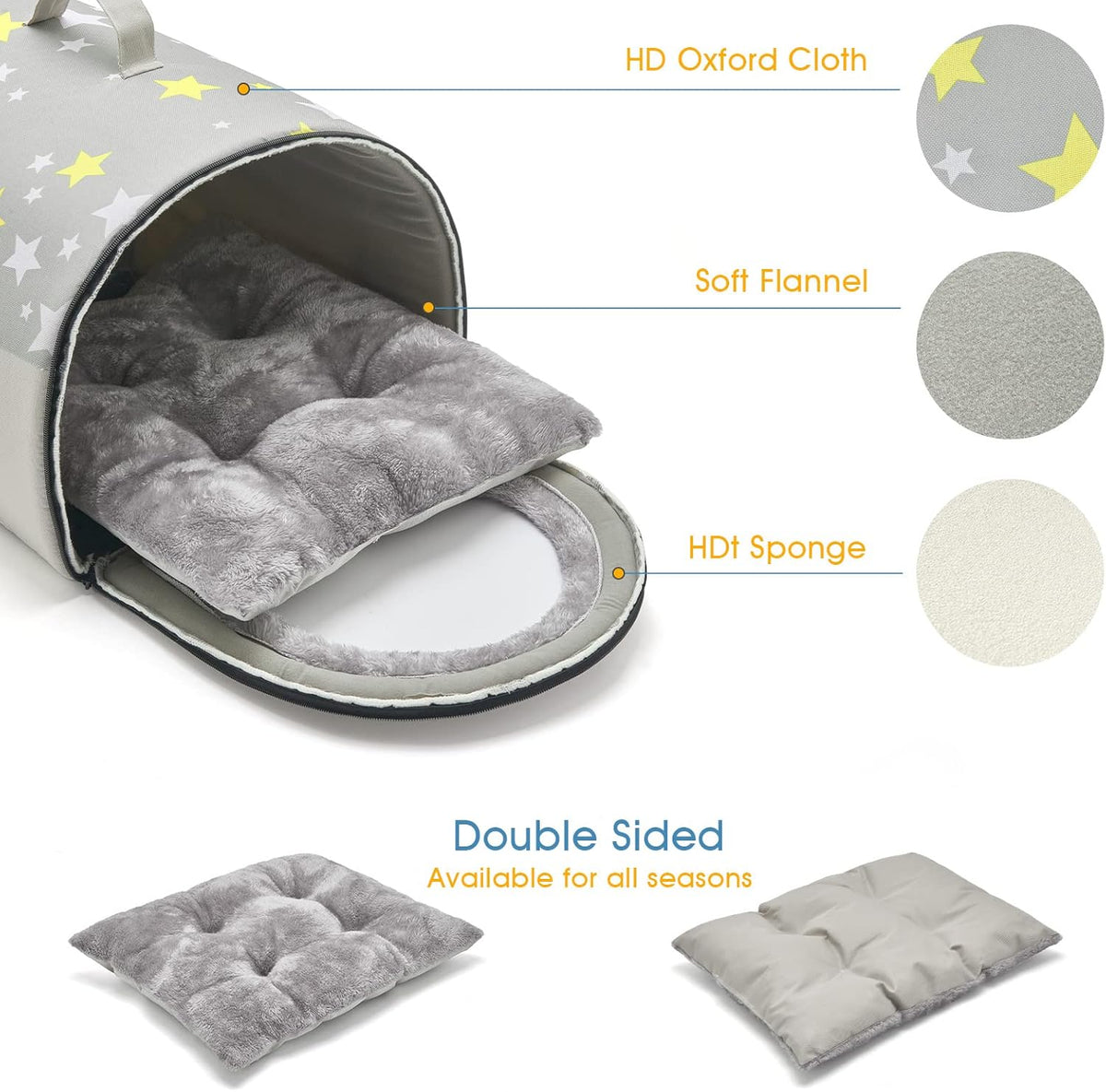 Jiupety Cozy Small Pet Dog House, 2 in 1 Puppy House, S Size for Cat and Puppy, Warm Cave Sleeping Nest for Cats and Dogs, S(15"×12"×11"), Up to 5.5 Lb, Grey