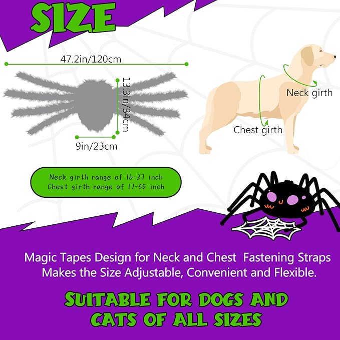 OurWarm Dog Halloween Costumes for Pet 64 LED Furry Large Dog Spider Costume Funny Pet Costumes for Medium Big Dogs Halloween Party Decor Puppy Pets Outfits Cosplay