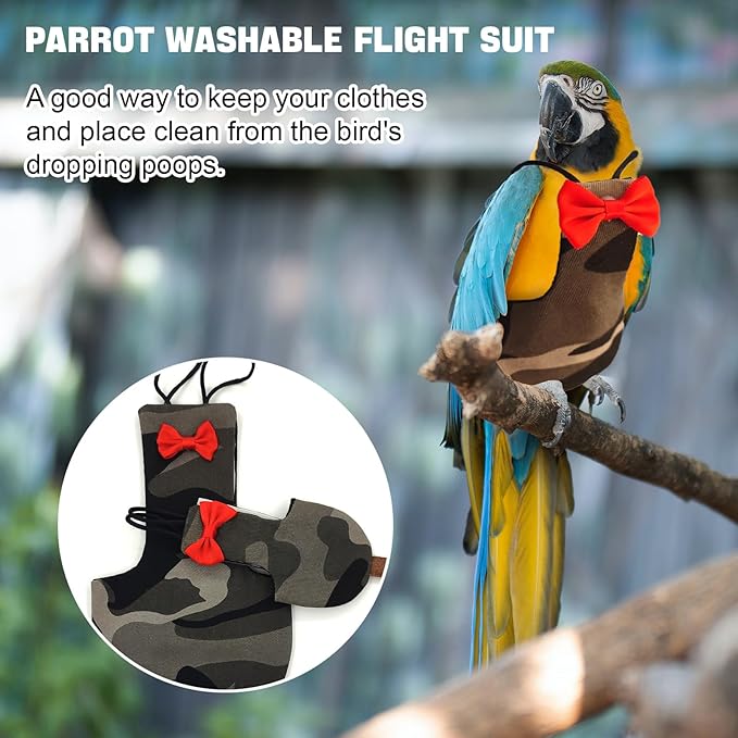 Bird Diaper Washable Reusable Parrot Flight Suit Nappies Protective Breathable Parrot Nappy Clothes for Parakeet, Macaw, Budgie, Canary, Cockatiel (Camouflage, Small)