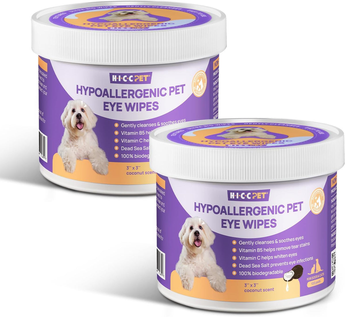 HICC PET Eyes Wipes for Dogs & Cats - Gently Remove Tear Stain, Debris, Discharge, Crust - Coconut Oil Pet Cleaning Grooming Deodorizing Wipes Wash Cleaner for Eyes, Wrinkle, Face - 100pcs