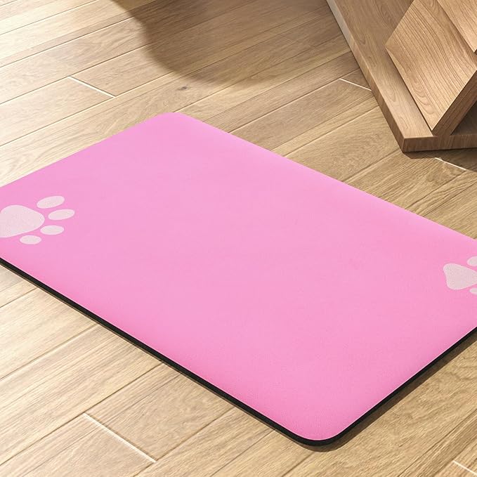 Pet Feeding Mat-Absorbent Dog Mat for Food and Water Bowl-No Stains Quick Dry Water Dispenser Mat-Dog Accessories Pet Supplies-Bowl for Messy Drinkers（BRIGHTPINK,23"x34"