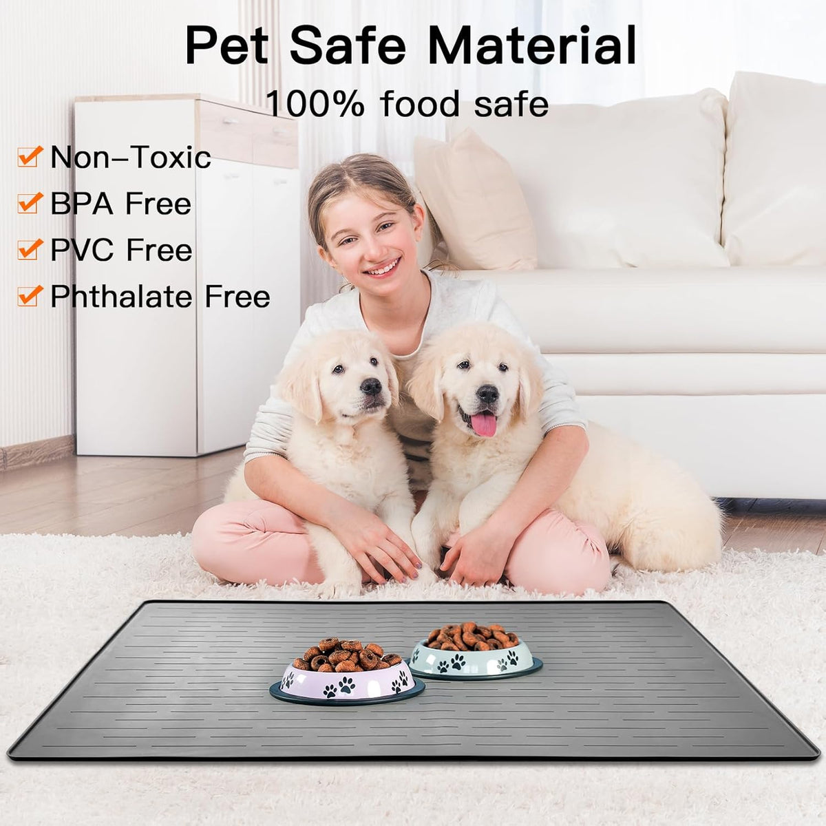 39.4"x29.5" Largest Pet Food Mat, Silicone Dog Mats for Food and Water, Nonslip Pet Feeding Mats for Floors,Dog Cat Bowl Mat with Raised Edges, Dark Brown