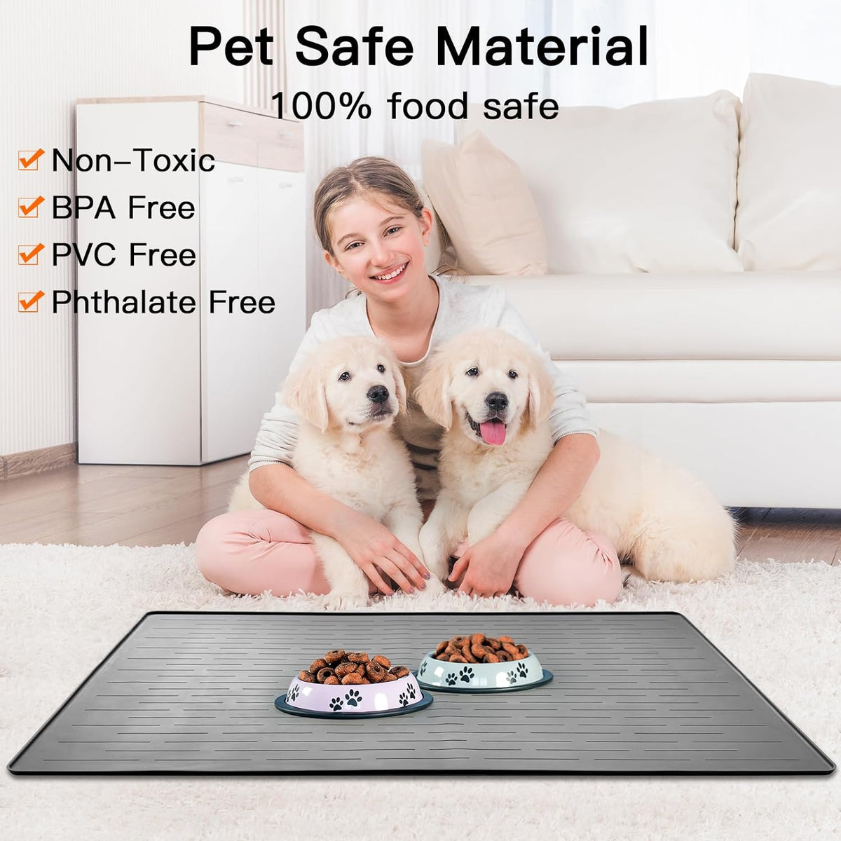 39.4"x29.5" Large Pet Food Mat, Silicone Dog Mats for Food and Water, Nonslip Pet Feeding Mats for Floors,Dog Cat Bowl Mat with Raised Edges, Avocado Green