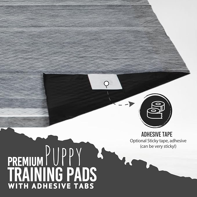 Bulldoglogy Carbon Black XL Dog Pee Pads for Extra Large Dogs with Adhesive Sticky Tape - Extra Large Charcoal Housebreaking Dog Pee Pads Disposable (24x35) (40-Count, Black)