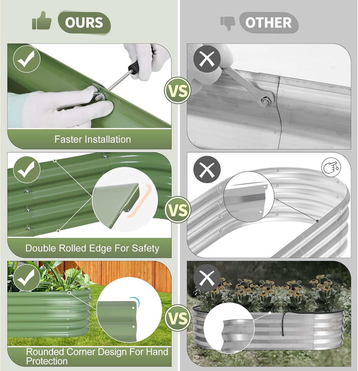 Galvanized Raised Garden Bed Outdoor- 2 Pcs Raised Beds for Gardening| Metal Planter Box, Steel Raised Garden Bed Kit with Gloves for Vegetables, Flower, Herbs (6x2x1.4FT, Green)