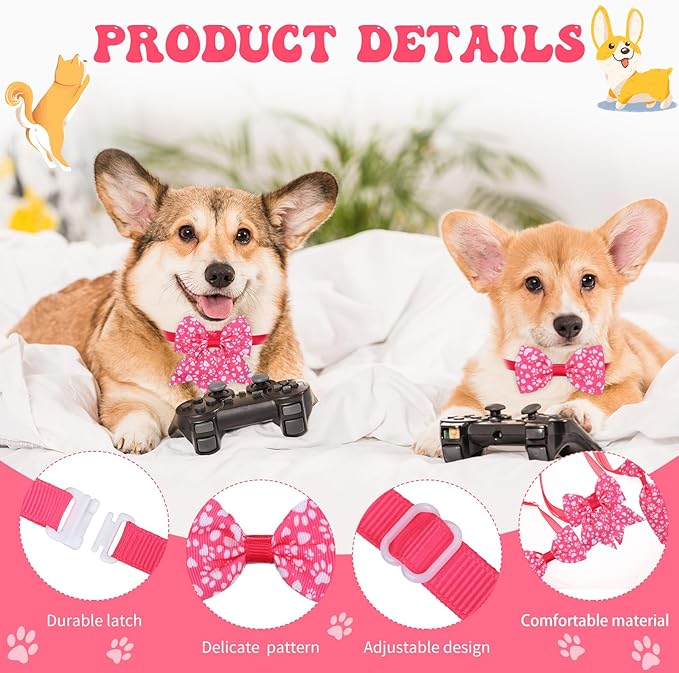 Reginary 100 Pieces Dog Bow Tie Collar Set Include 40 Dog Neckties, and 30 Puppy Bowties, 30 Collar Flowers, Adjustable Pet Ties Grooming for Small Medium Cats Pets Supply(Paw Bone)