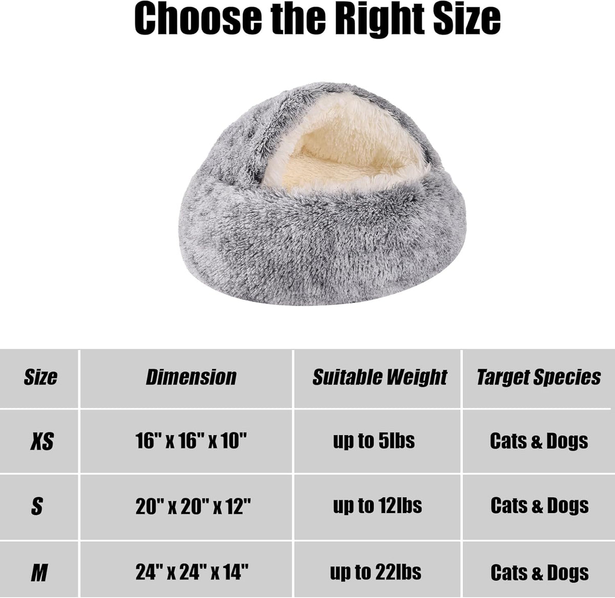 HYQ Small Dog Bed, Cat Beds for Indoor Cats Washable, Cozy Cat Cave Bed, Non-Slip Cat Beds, Calming Dog Bed with Hooded Cover, Dog Bed with Cover for Small Medium Pets (Grey, 24×24 Inch)