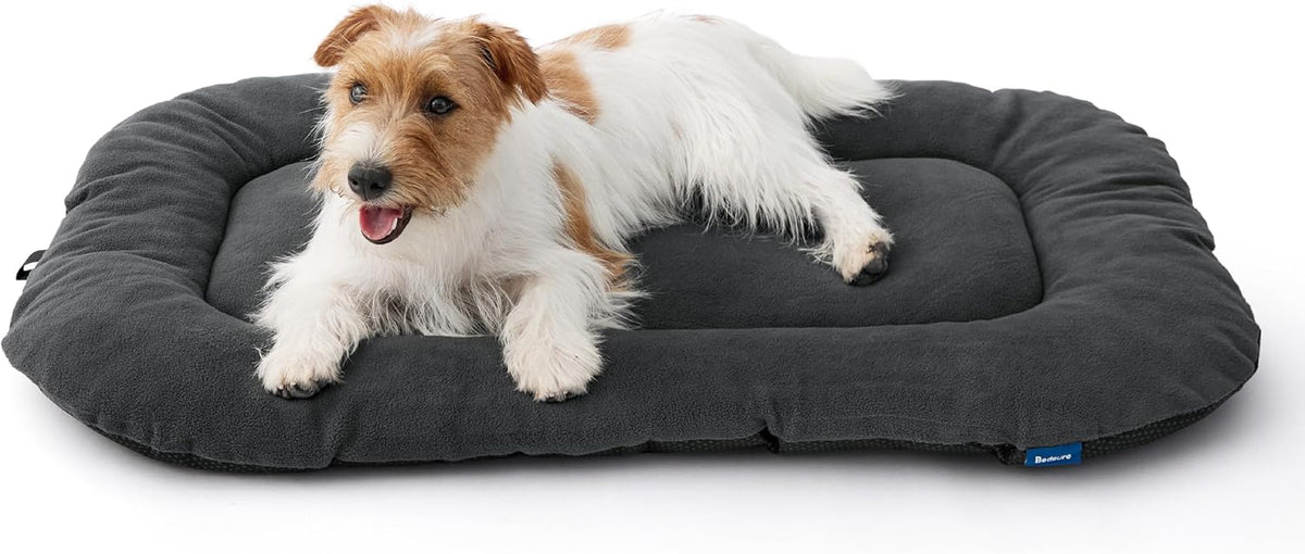 Bedsure Washable Dog Crate Pad for Medium Dogs, Anti-Slip Puppy Kennel Dog Bed for Crate - Ultra Soft Fleece Flat Thin Pet Mat (Not Chew Proof), Grey 29"x21"