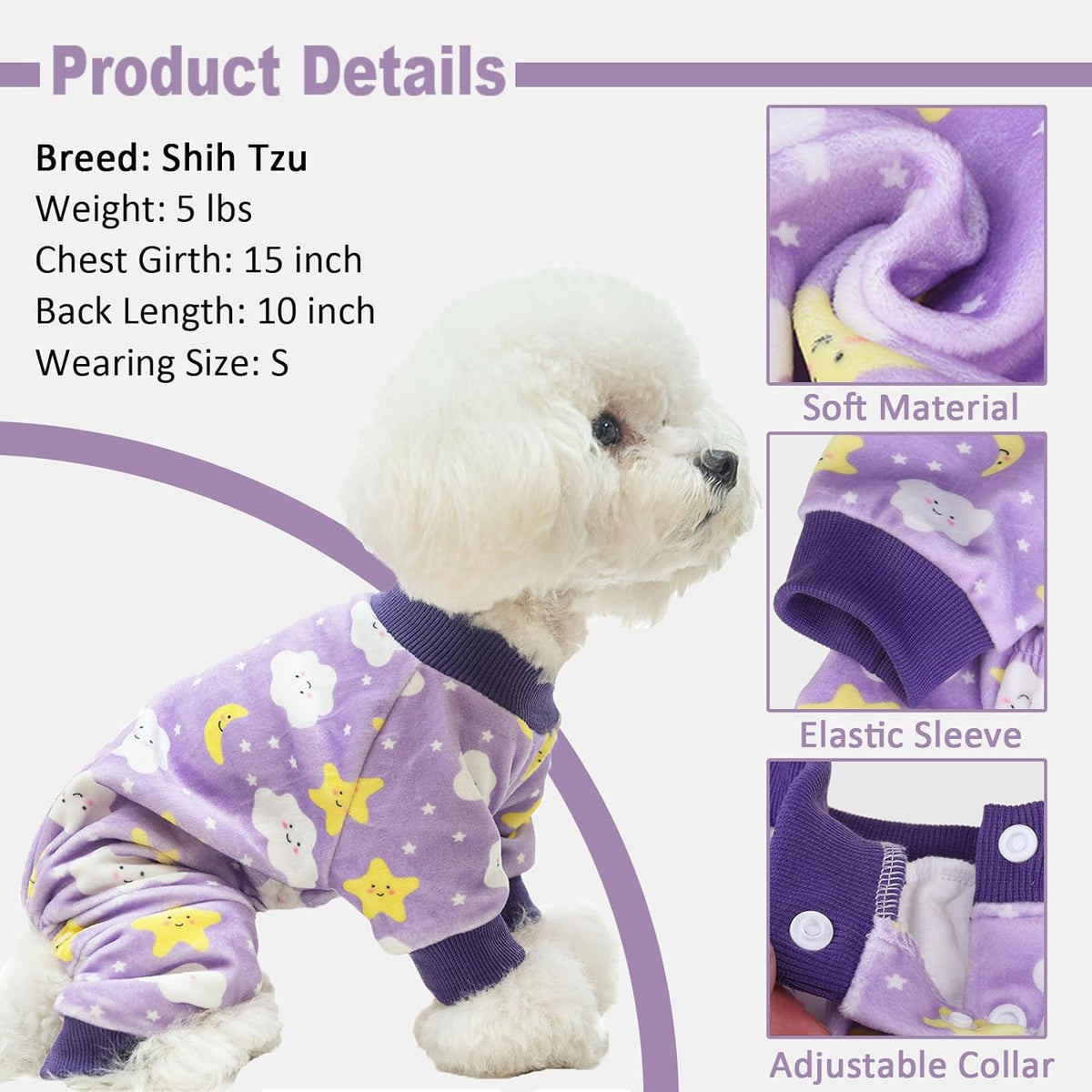 BEAUTYZOO Dog Pajamas Large Sized Dog, Summer Doggie Pajamas for Boy Girl, Soft Strechy Cotton Puppy Pjs Jammies Onesies for Men Women, Pet Jumpsuit Body Suit Cat Apparel Clothes, Purple XL