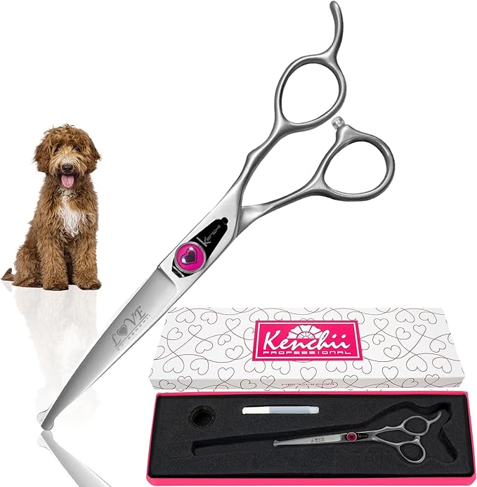 Kenchii Love Dog Grooming Scissors, 6.5 Inch Straight Balltip Shears, Dog Scissors for Grooming, Professional Pet Grooming Scissors, Safety Round Tip Shears