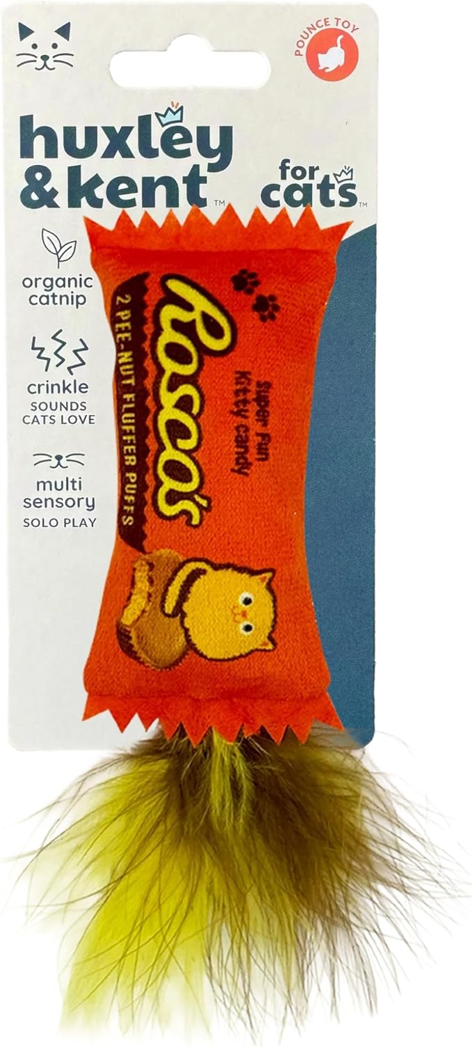 Huxley & Kent Plush Cat Toy - Interactive Catnip Toy for Cats & Kittens - Soft with Crinkle & Catnip - Fun Indoor Play - Roscos Fluffer Puffs