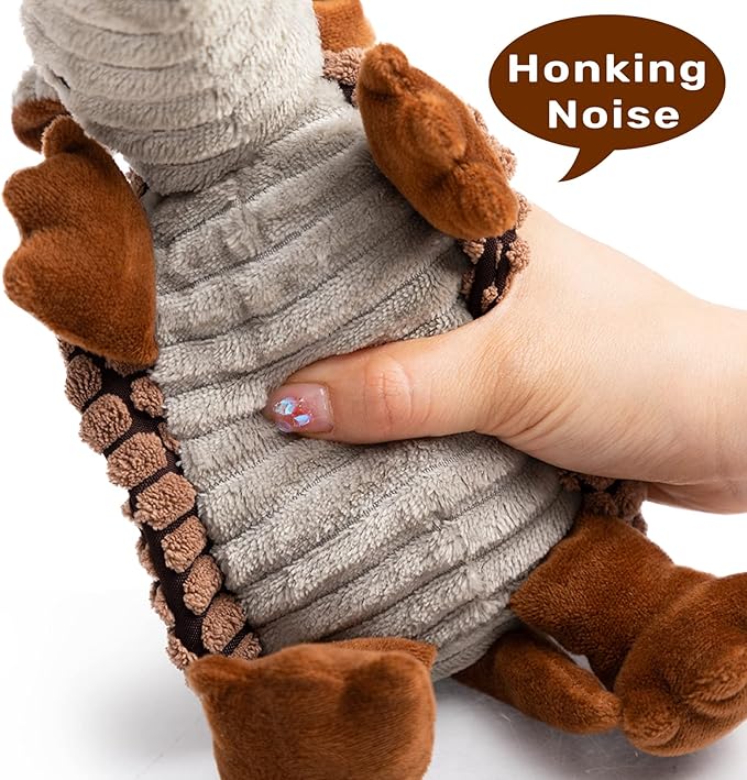 Hollypet Plush Dog Squeaky Toy Stuffed Armadillo Animal Pet Puppy Chew Toys with Clean Teeth for Small Medium Large All Breed Sizes Dogs, Brown, 8 in