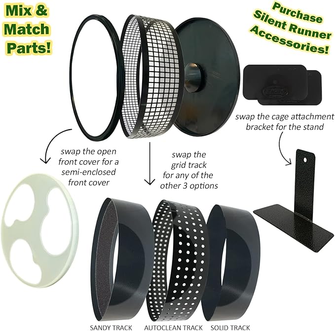Silent Runner Pro | Sugar Glider Exercise Wheel (Black with Attachment)