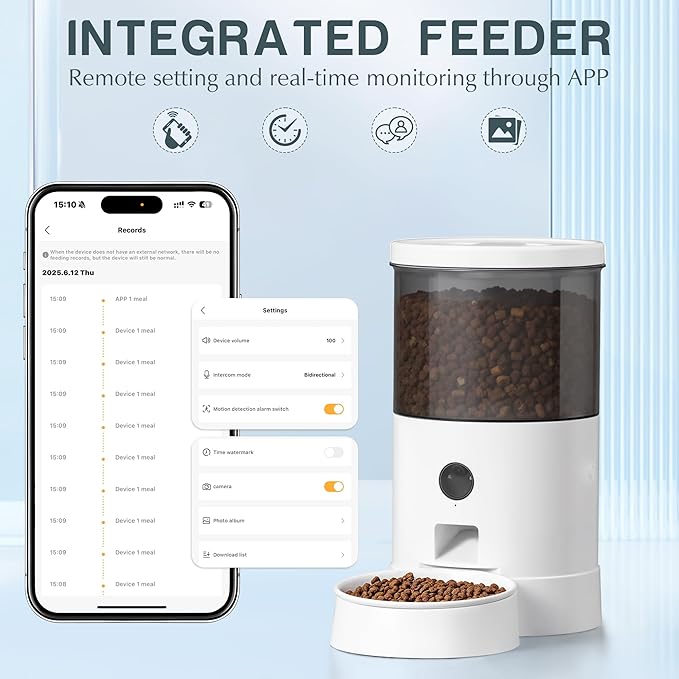 Warcat Vacuum Automatic Smart Cat Feeder with Timed Remote Control & Visual Monitoring, APP-Enabled Pet Food Dispenser for Cats, Dogs & Small Animals, Automatic Feeding Solution