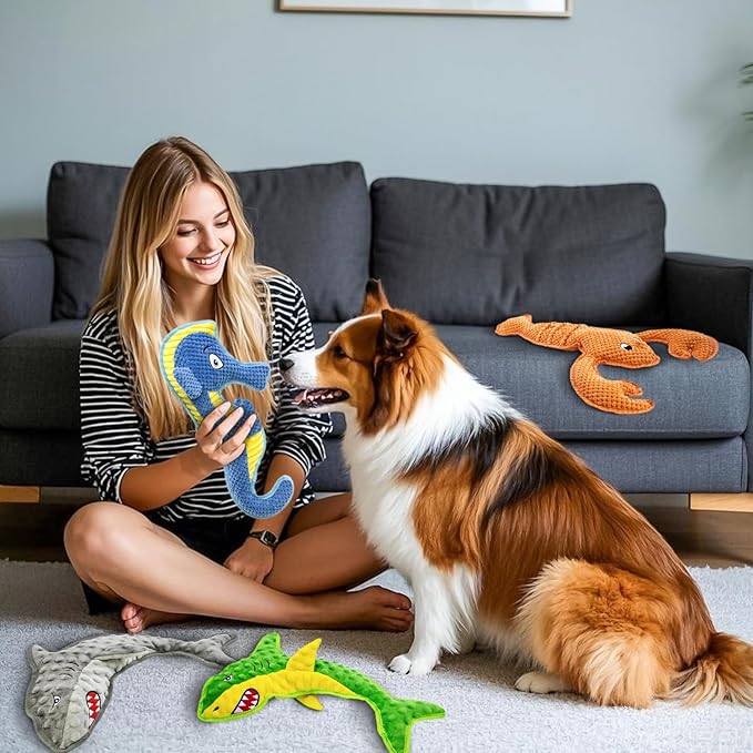 Dog Toy Squeak No Stuffing Toys, 4-Pack Toys for Small Medium Large Breed, Puppy Teething Interactive Toy to Keep Them Busy, Best Christmas Birthday Gift