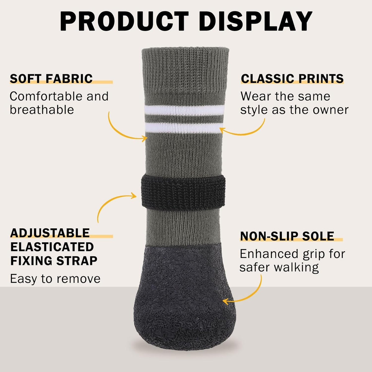 SCENEREAL Anti Slip Dog Boots & Paw Protectors for Hardwood Floor, Extended Dog Socks to Prevent Licking Paws, Waterproof Pet Snow Rain Shoe for Winter Large Senior Dogs, Grey L