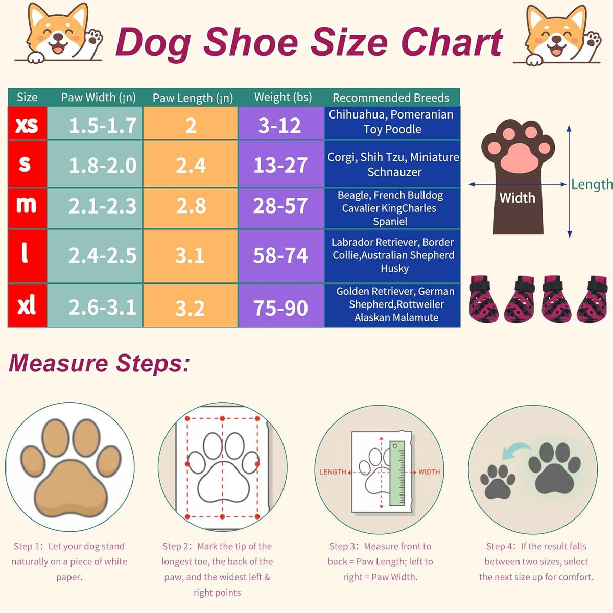 Dog Shoes for Hot Pavement and Snow, Silicone Dog Booties for Small Medium Large Dogs, Waterproof Paw Protectors- Non-Slip, Adjustable Straps, Dog Boots for Beach/Rain/Hiking (Black Pink, M)