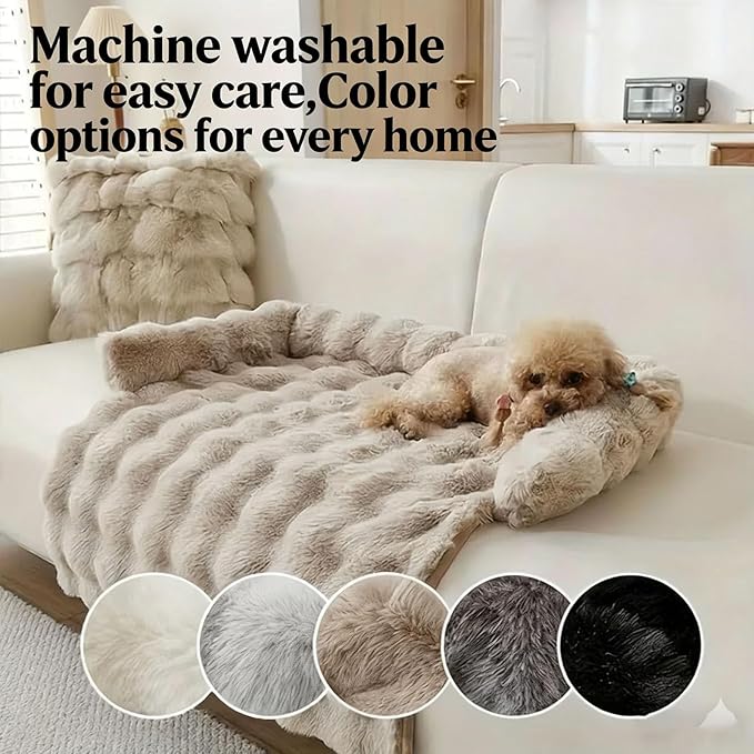 Dream Cloud Pet Sofa Bed Machine Washable Waterproof Supportive Comfort Non-Slip Plush Pet Couch Bed with Raised Edge for Sofa Car Floor, Small Medium Dogs Cats, Furniture Protector (Dark Gray2)