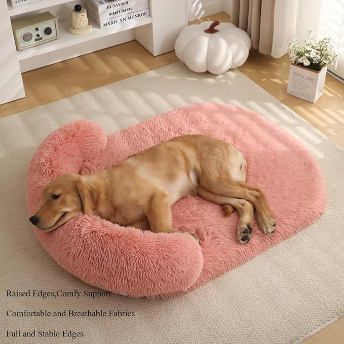 Calming Dog Bed - Fluffy Plush Mat with Removable Washable Cover | Furniture Protector for Large Dogs & Cats(White,21.65X15.75X4.33in)