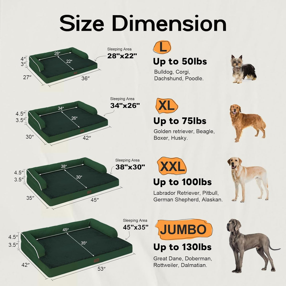 Large Dog Bed Orthopedic Washable: Beds Bolster - XL XLarge Big Dogs - Memory Foam - Ultra-Soft XXL Dog Crate Beds- Waterproof with Removable Cover
