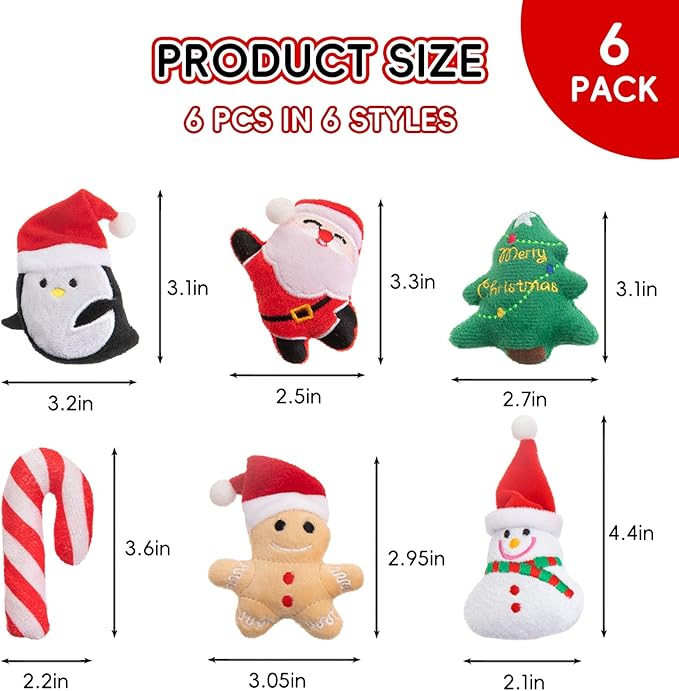 6pcs Christmas Catnip Toy，Indoor Santa Claus Snowman Tree Shaped Cat Toy Plush Interactive Chew Bite Toys for Cat Kitten Indoor Festive Holiday Cat Lover Gift