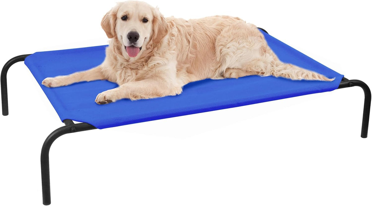 PHYEX Elevated Dog Bed for Large Dogs, Raised Dog Bed with Breathable Mesh, Dog Cot Bed with Sturdy Steel Frame for Indoor & Outdoor Use, Non Slip, Easy to Clean, 50.5 Inches, Blue