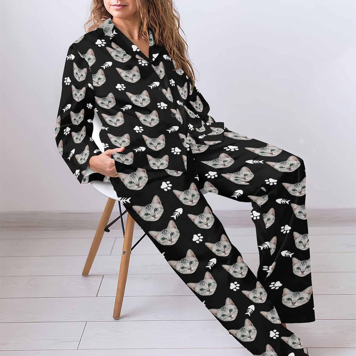 MyPupSocks Custom Face Pajamas for Women Set, Personalized Photo Long Sleepwear XS-XXL