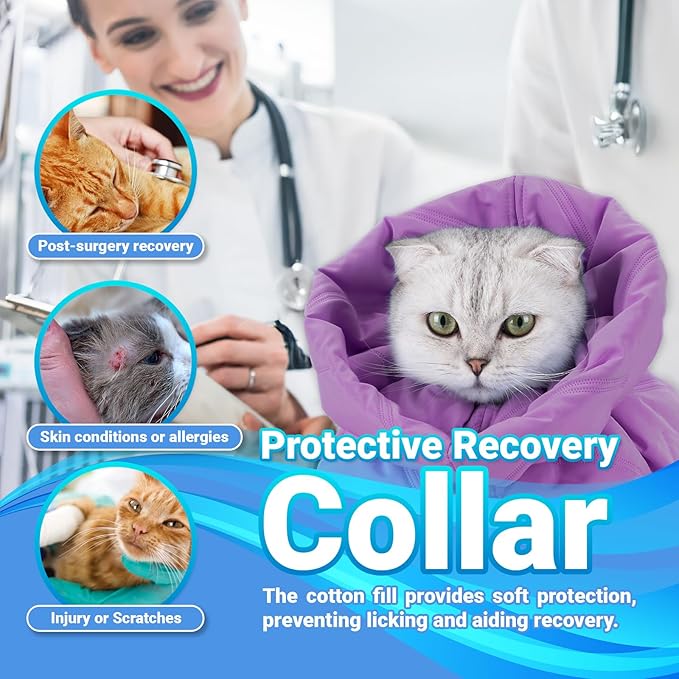 Cat Recovery Collar, Soft Adjustable Cone for Cats and Kittens, Lightweight Waterproof Elizabethan Collar for After-Surgery Care, Prevent Licking and Scratching, Neck Protector for Pets（Purple,M）