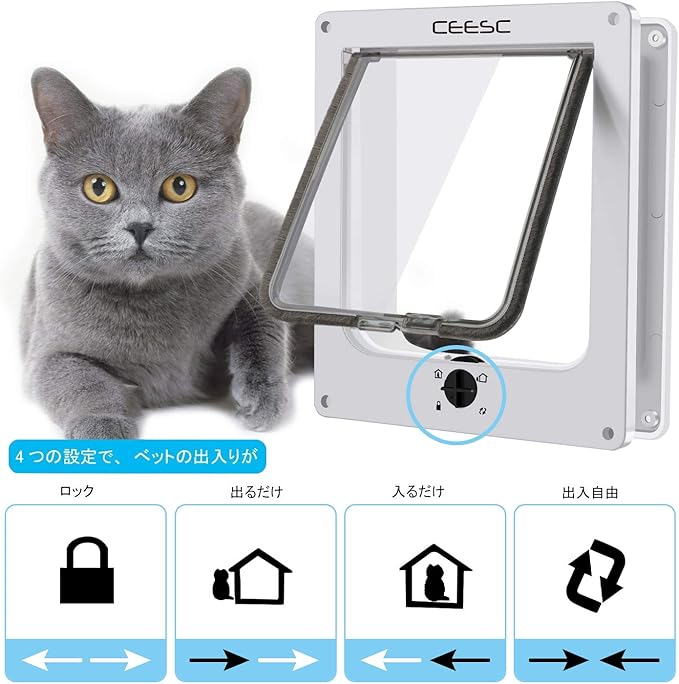 CEESC Extra Large Cat Door (Outer Size 11.6" x 9.8"), Rotary 4 Way Locking Cat Door for Interior Exterior Doors, Weatherproof Pet Door for Cat & Doggie with Circumference < 24.8",Upgraded Version