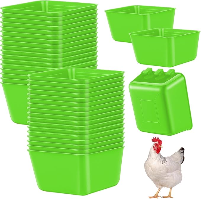 Maxdot 20 Pcs Cage Cups Chicken Feeder Waterer 16 oz Birds Feeders Hanging Bunny Cage Chicken Water Bowl for Pet Parrot Rooster Parakeet Gamefowl Poultry Pigeon Wire Hutch(Green)